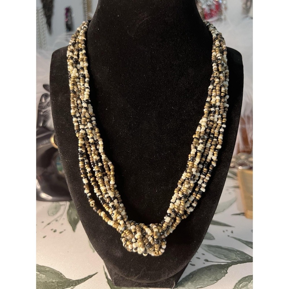 Vintage Style Multi Strand Brown Glass Seed Beaded Choker Necklace Elegant Gift